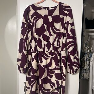 Mango Long Sleeve Dress in Purple and Cream